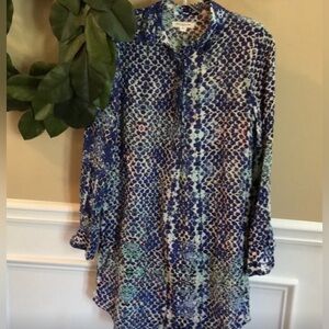 Beachlunchlounge lightweight button down Tunic Dress coverup snake XS EUC